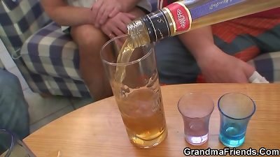 hot 3 way party with light-haired senior grandmother