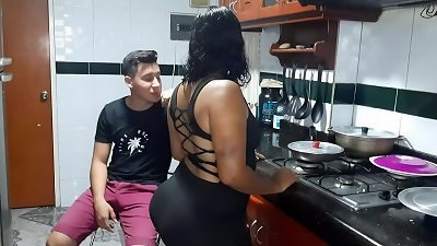 My stepmother gets nasty in the kitchen. what a rich pussy it has