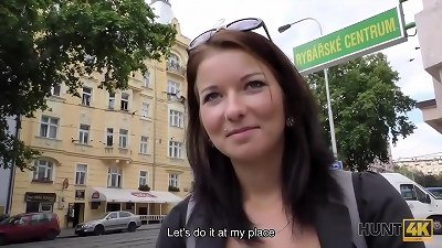 HUNT4K. cute young babe with adorable innate jugs makes hunter glad