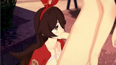 Genshin influence - Amber gives a blowjob, popshot to the face.