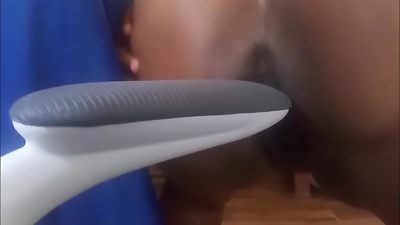 insatiable believer with pressure puts the forearm of the chair in her vulva