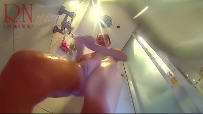 voyeur camera in the douche room. shave pussy. young bare woman in the shower room.