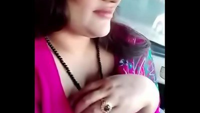 thick baps aunty squeezing her baps in car