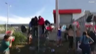 damsel in riot loses top, breasts unsheathed ENF