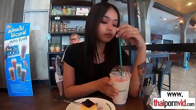 inked unexperienced Thai nubile Miw offering dessert to her european lover