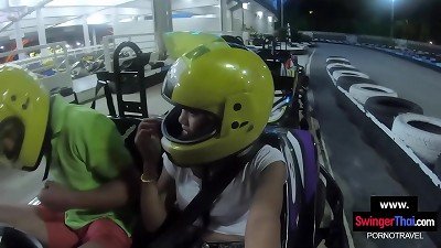Go karting with yam-sized backside Thai teenager amateur girlfriend and super-naughty lovemaking after