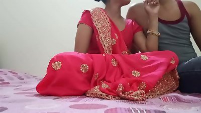 Indian Desi newly married torrid bhabhi was pounding on dogy fashion posture with devar in clear Hindi audio