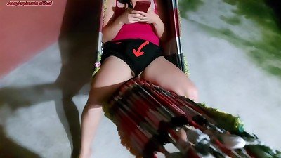 dissipated stepmother doesn't notice her pussy outside her shorts while she's in the hammock and makes me have an erection!