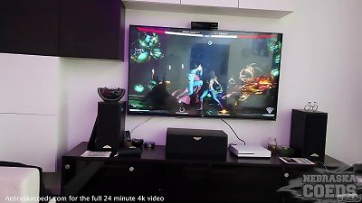 super hot gamer chick letting camera damsel play with her vagina