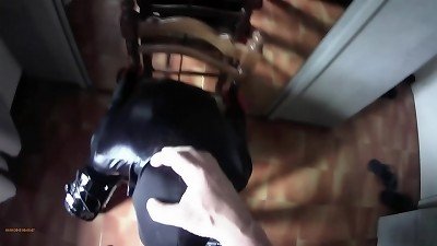Preview - milf tied to a chair, facehole torn up with ring gag and throatpie point of view
