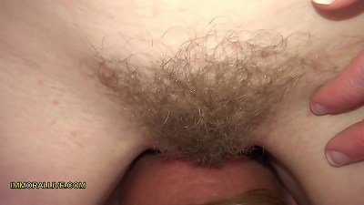 bushy blond squirting fuckbox frosted in jizm