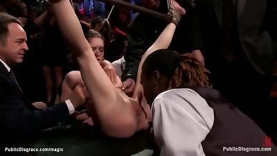 suspended small babe public poked