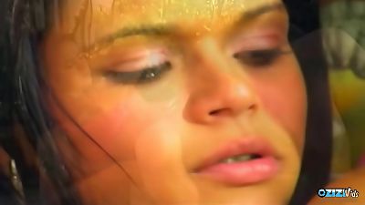 A scorching black-haired with diminutive bumpers enjoys  powerful ass-fuck bang-out in the garden