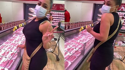 Meat latin lady on Supermarket from the rear internal ejaculation