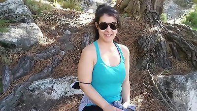 (Public blowjob) Outdoor showing and sucking shaft in the mountain