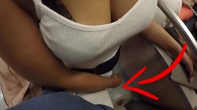 Unknown blonde milf with big bra-stuffers commenced fondling My man sausage in Subway ! That's called clothed Sex?