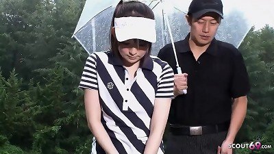 tiny japanese teen tempt to nail by older instructor at Golf Lesson