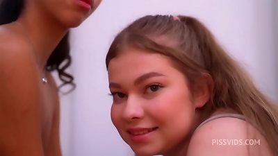 2 steamy teens Lia and Meow in piss drink gang fuck ( raw )