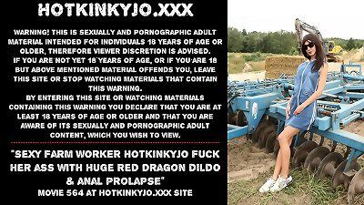 handsome farm worker Hotkinkyjo nail her donk with phat red Dragon dildo & anal invasion prolapse