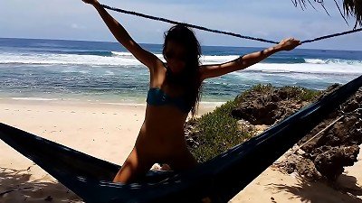 figure fruit paint n booty ass-plug demonstrating on Oceanic Beach